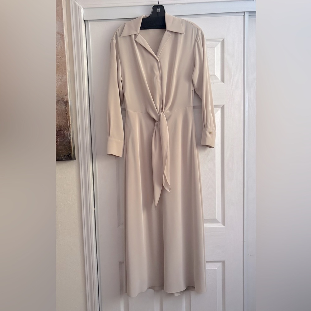 Vince Tan Long Sleeve Tie Front Dress